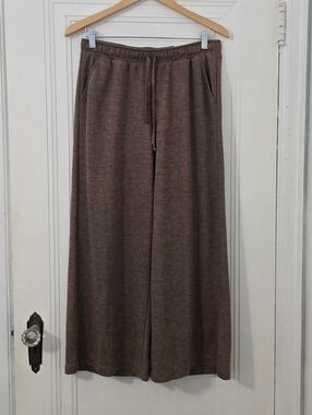 Max Studio Cropped Wide Leg Drawstring Trousers in Taupe Brown, Size L, NWT